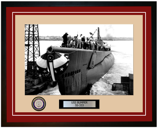 USS Bumper SS-333 Framed Navy Ship Photo Burgundy