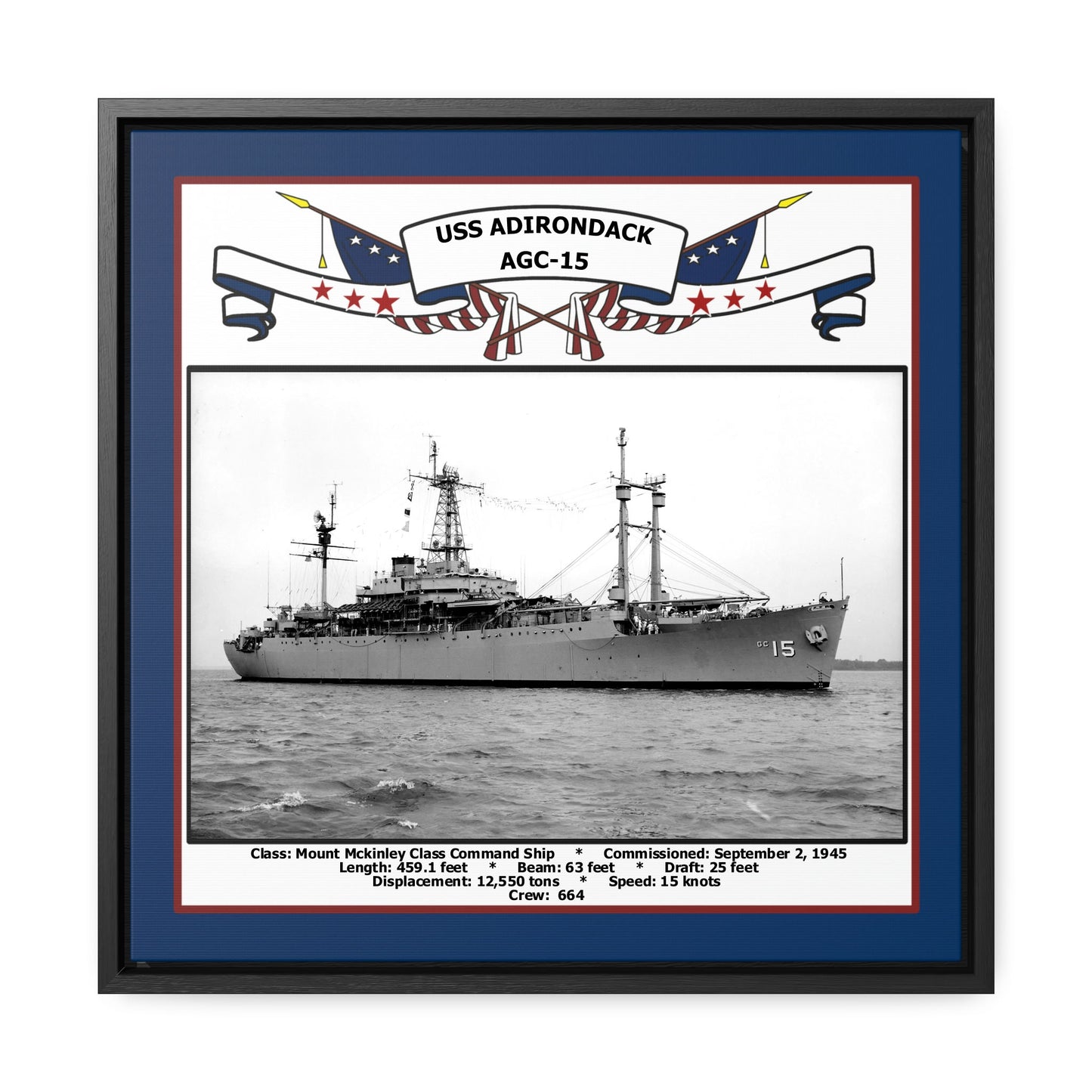 USS Adirondack AGC-15 Navy Floating Frame Photo Front View