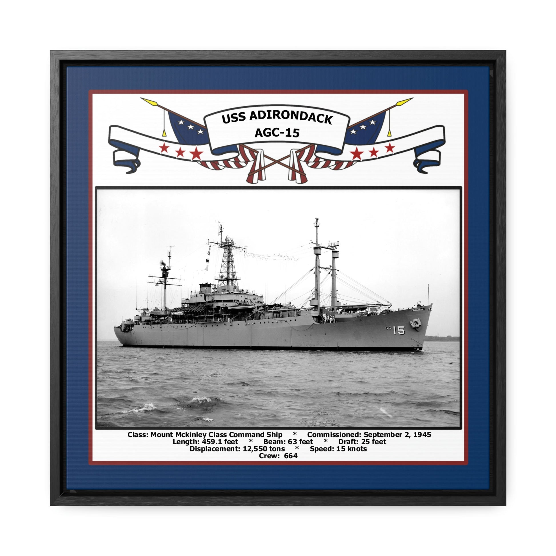 USS Adirondack AGC-15 Navy Floating Frame Photo Front View