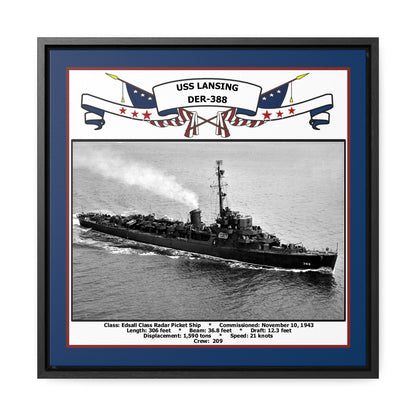 USS Lansing DER-388 Navy Floating Frame Photo Front View