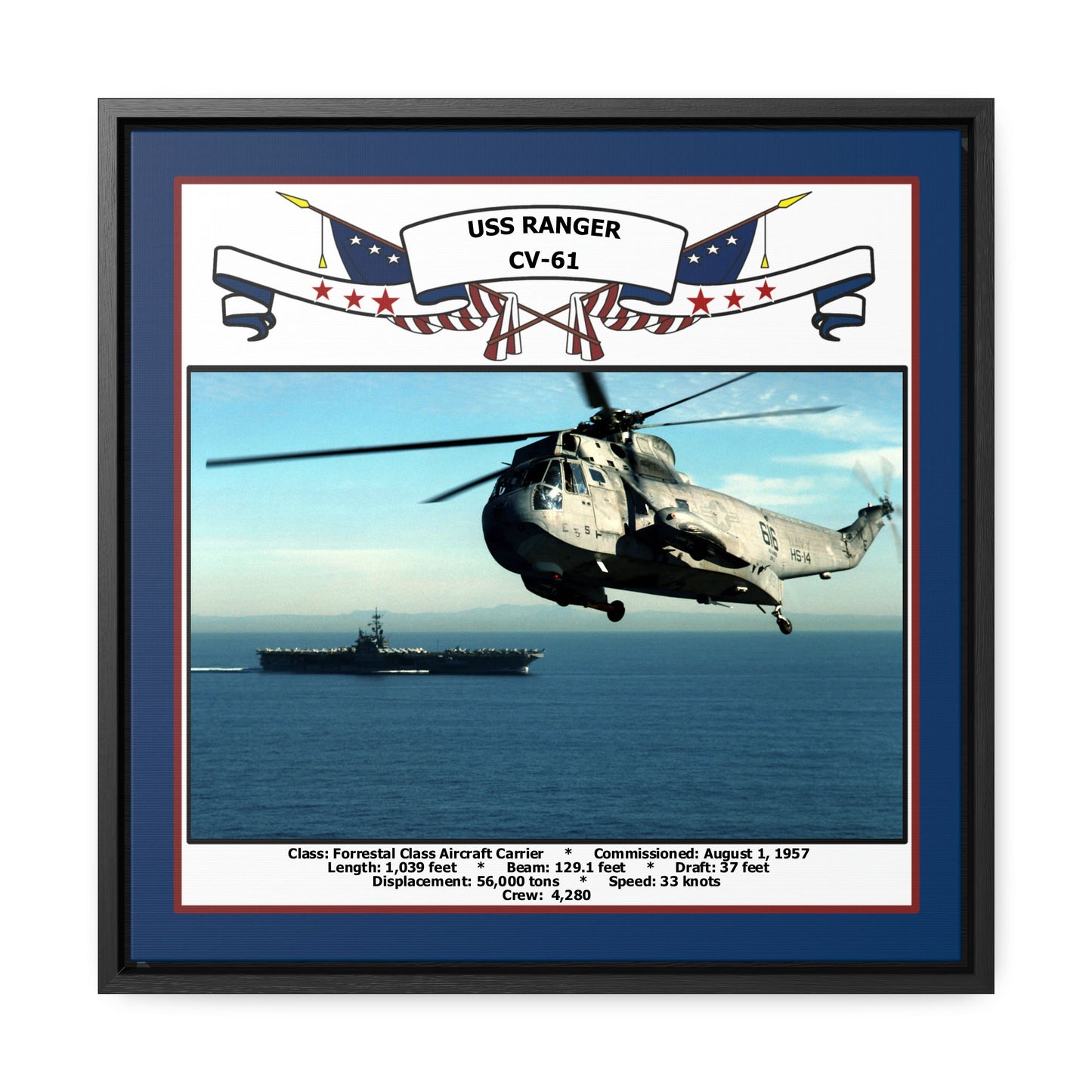 USS Ranger CV-61 Navy Floating Frame Photo Front View