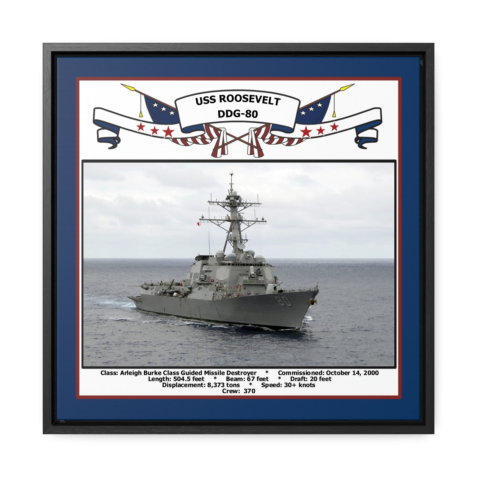 USS Roosevelt DDG-80 Navy Floating Frame Photo Front View