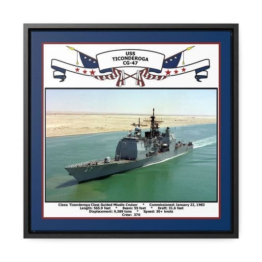 USS Ticonderoga CG-47 Navy Floating Frame Photo Front View