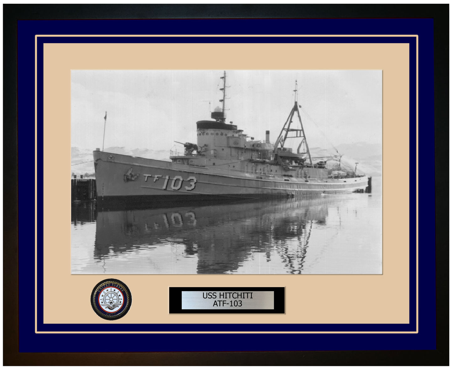 USS HITCHITI ATF-103 Framed Navy Ship Photo Blue