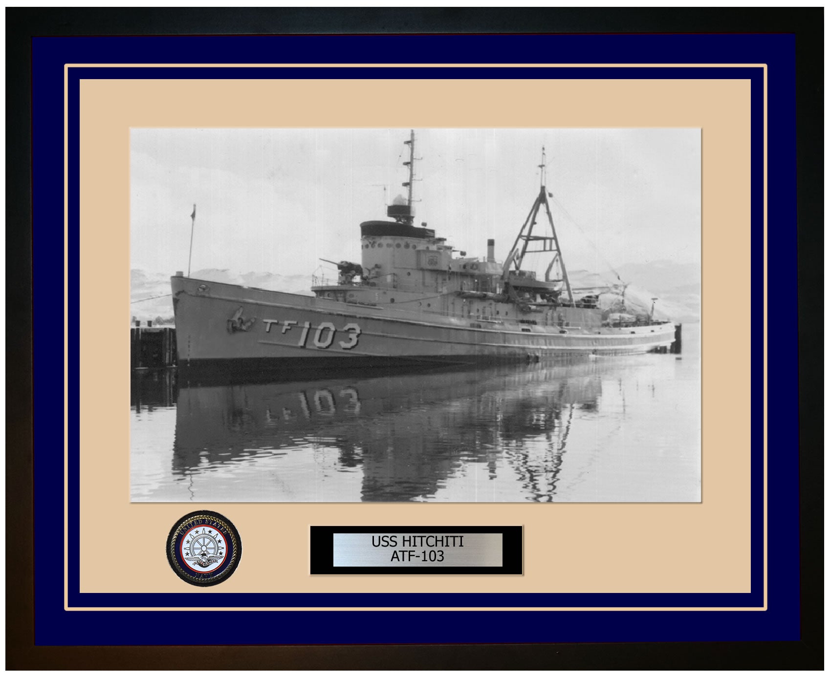 USS HITCHITI ATF-103 Framed Navy Ship Photo Blue