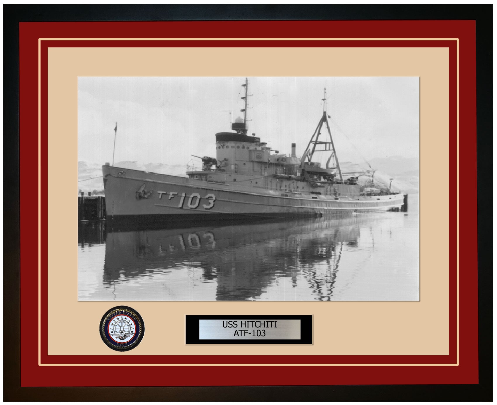 USS HITCHITI ATF-103 Framed Navy Ship Photo Burgundy