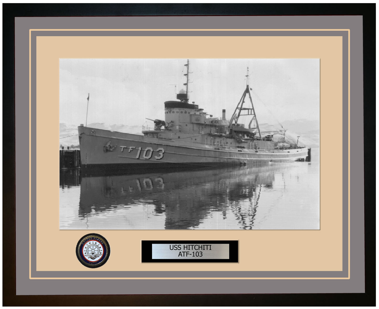 USS HITCHITI ATF-103 Framed Navy Ship Photo Grey