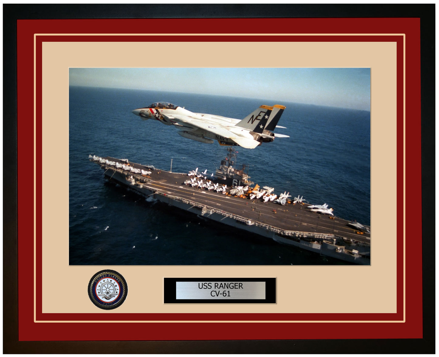 USS RANGER CV-61 Framed Navy Ship Photo Burgundy