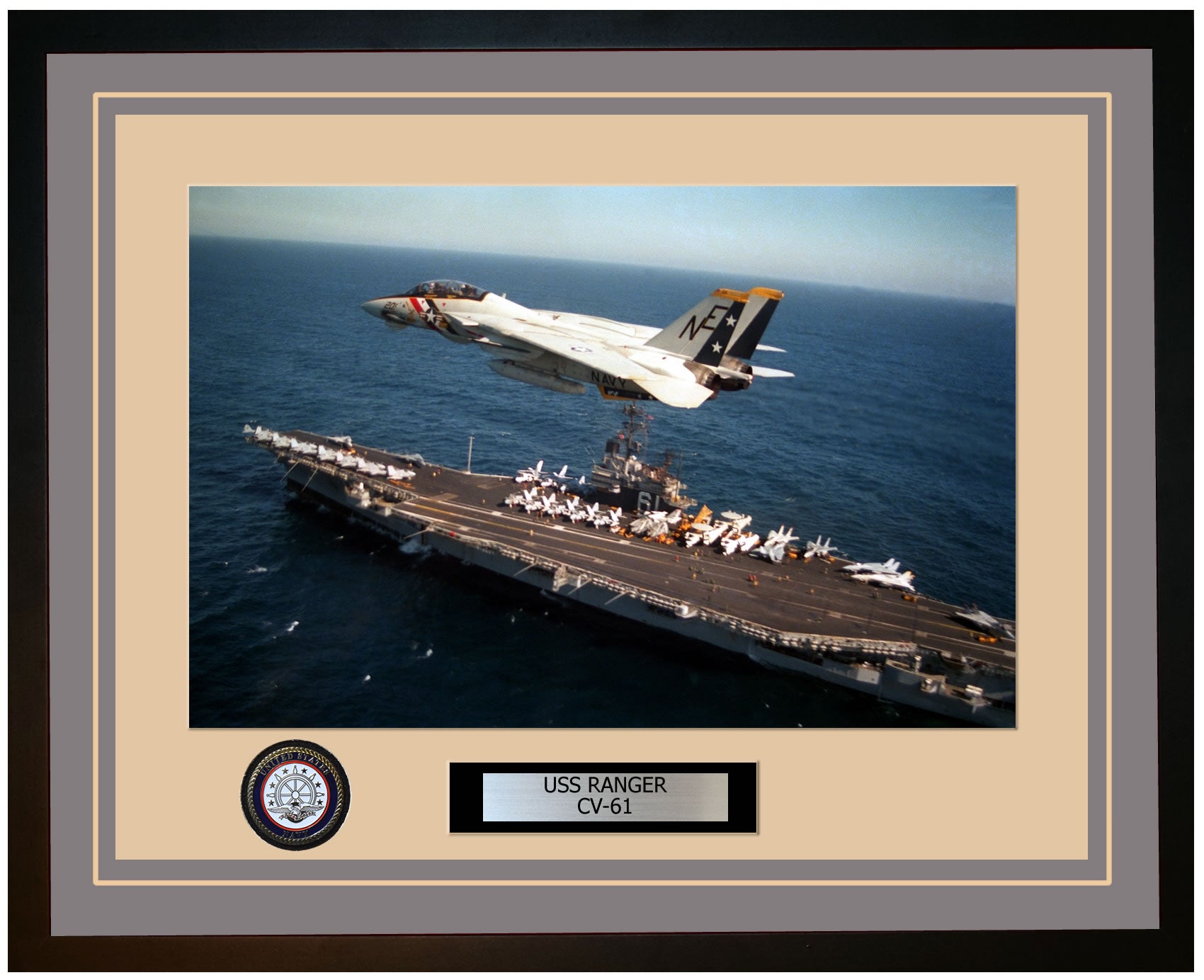 USS RANGER CV-61 Framed Navy Ship Photo Grey