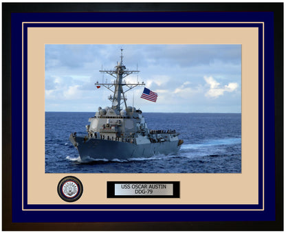 USS OSCAR AUSTIN DDG-79 Framed Navy Ship Photo Blue