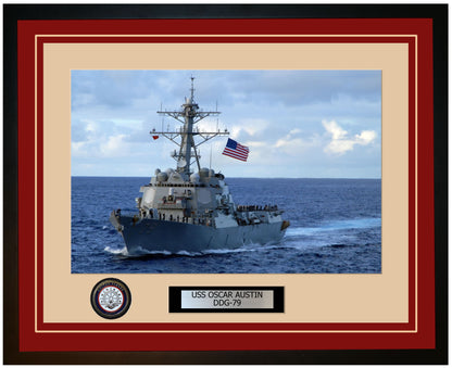 USS OSCAR AUSTIN DDG-79 Framed Navy Ship Photo Burgundy