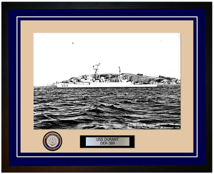 USS Durant DER-389 Framed Navy Ship Photo Blue