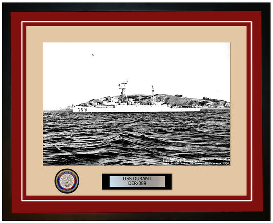 USS Durant DER-389 Framed Navy Ship Photo Burgundy