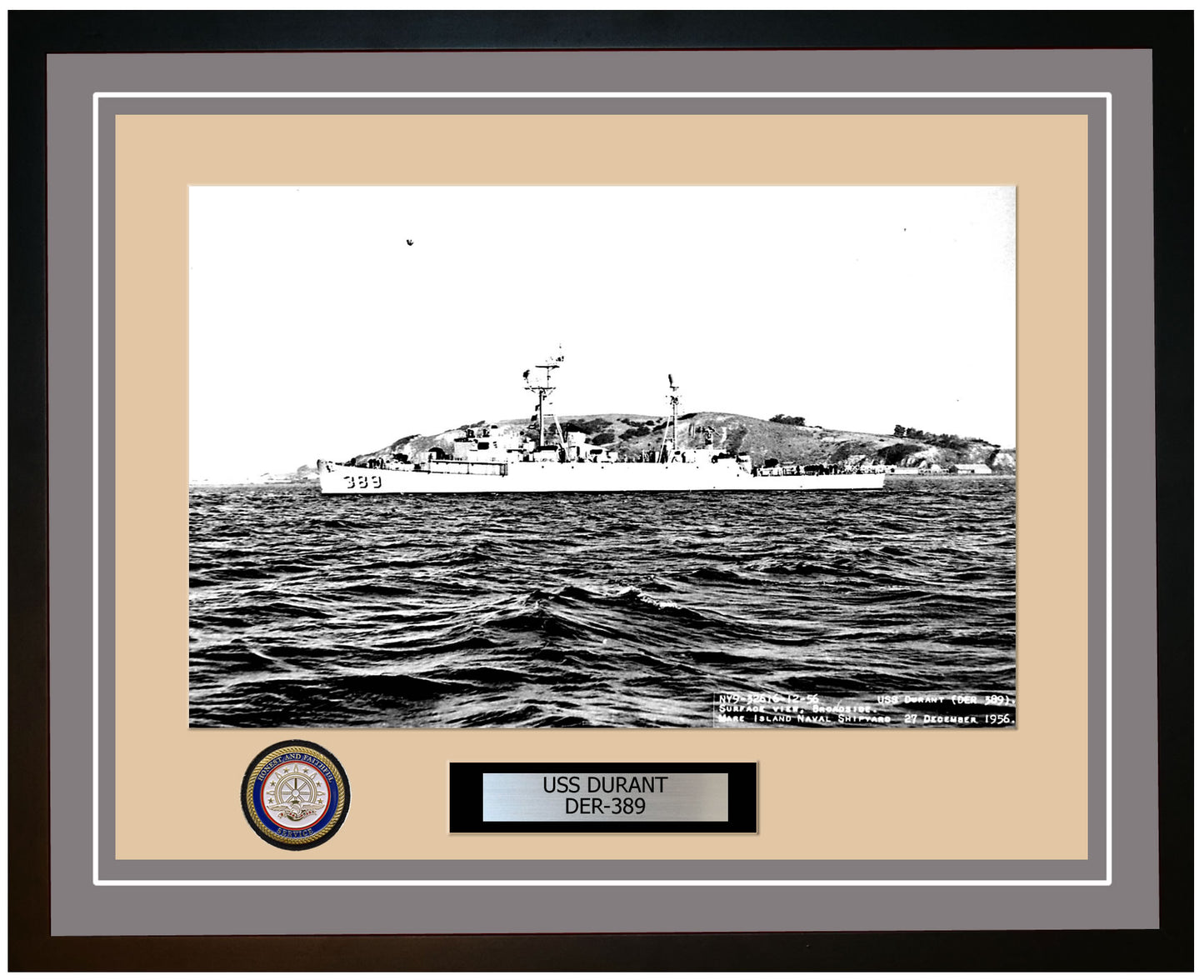 USS Durant DER-389 Framed Navy Ship Photo Grey