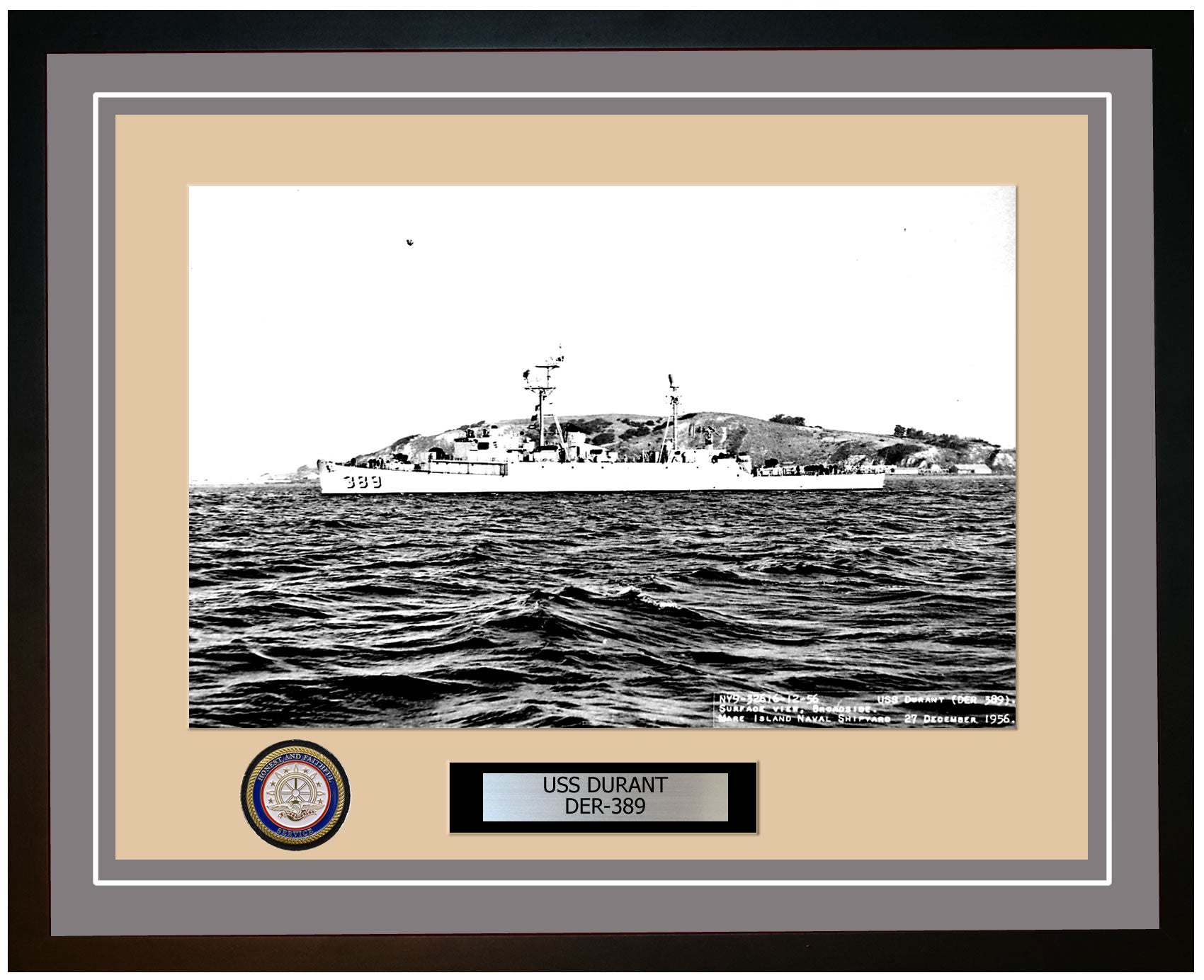 USS Durant DER-389 Framed Navy Ship Photo Grey