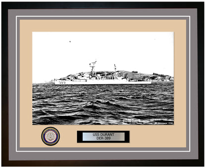 USS Durant DER-389 Framed Navy Ship Photo Grey