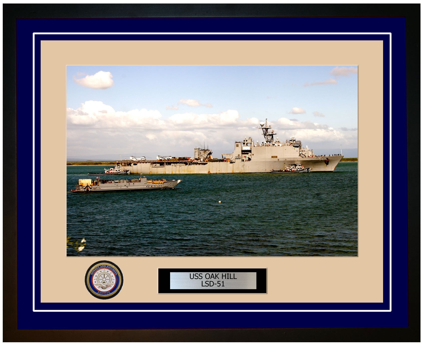 USS Oak Hill LSD-51 Framed Navy Ship Photo Blue