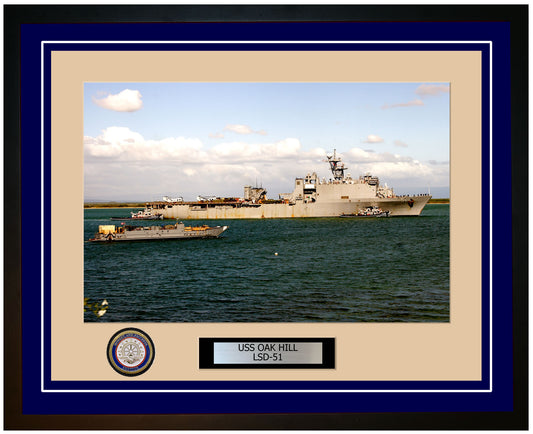 USS Oak Hill LSD-51 Framed Navy Ship Photo Blue