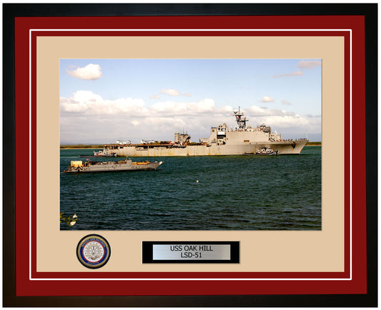 USS Oak Hill LSD-51 Framed Navy Ship Photo Burgundy