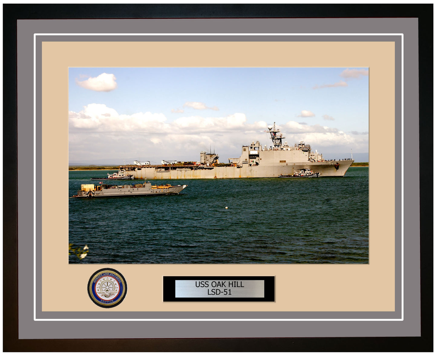 USS Oak Hill LSD-51 Framed Navy Ship Photo Grey