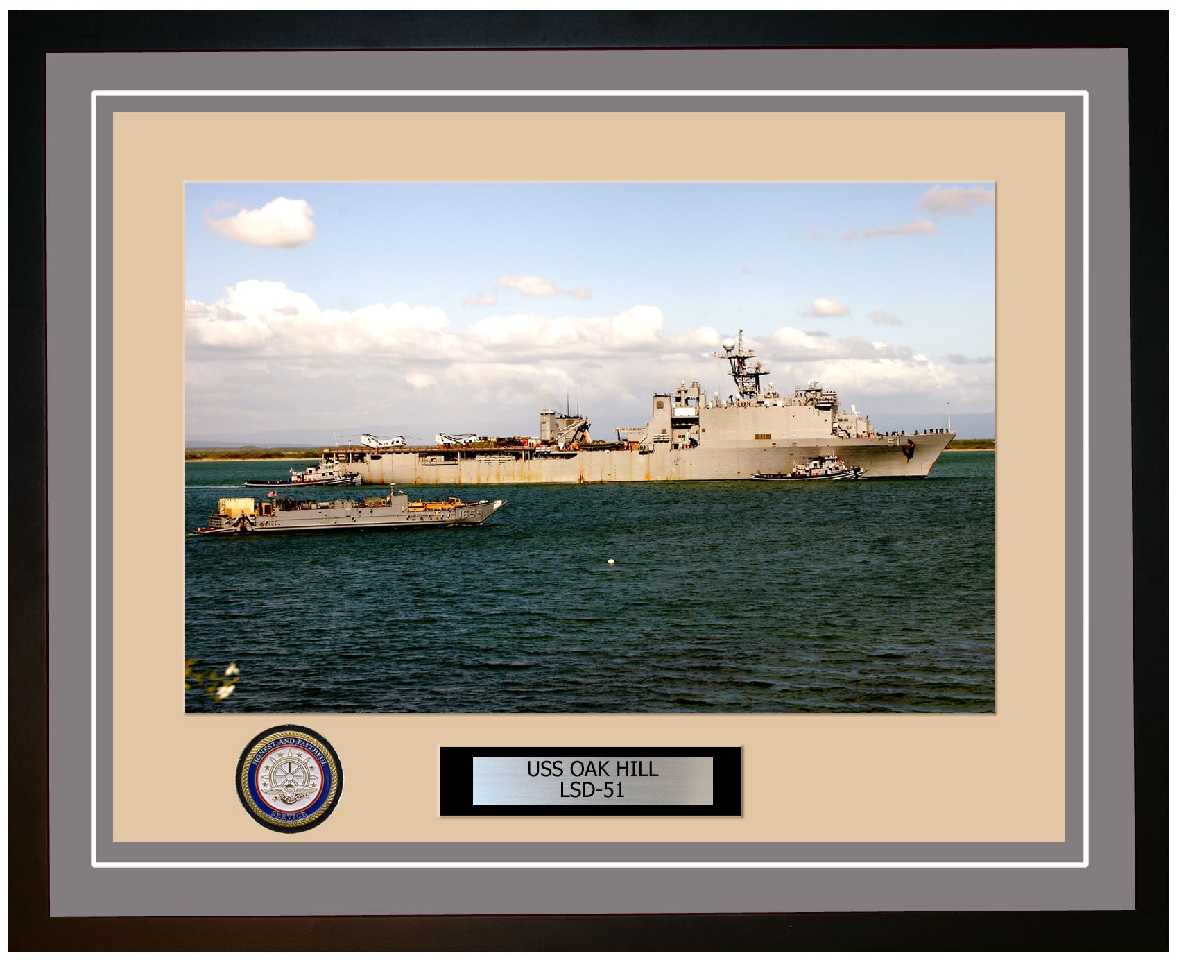 USS Oak Hill LSD-51 Framed Navy Ship Photo Grey