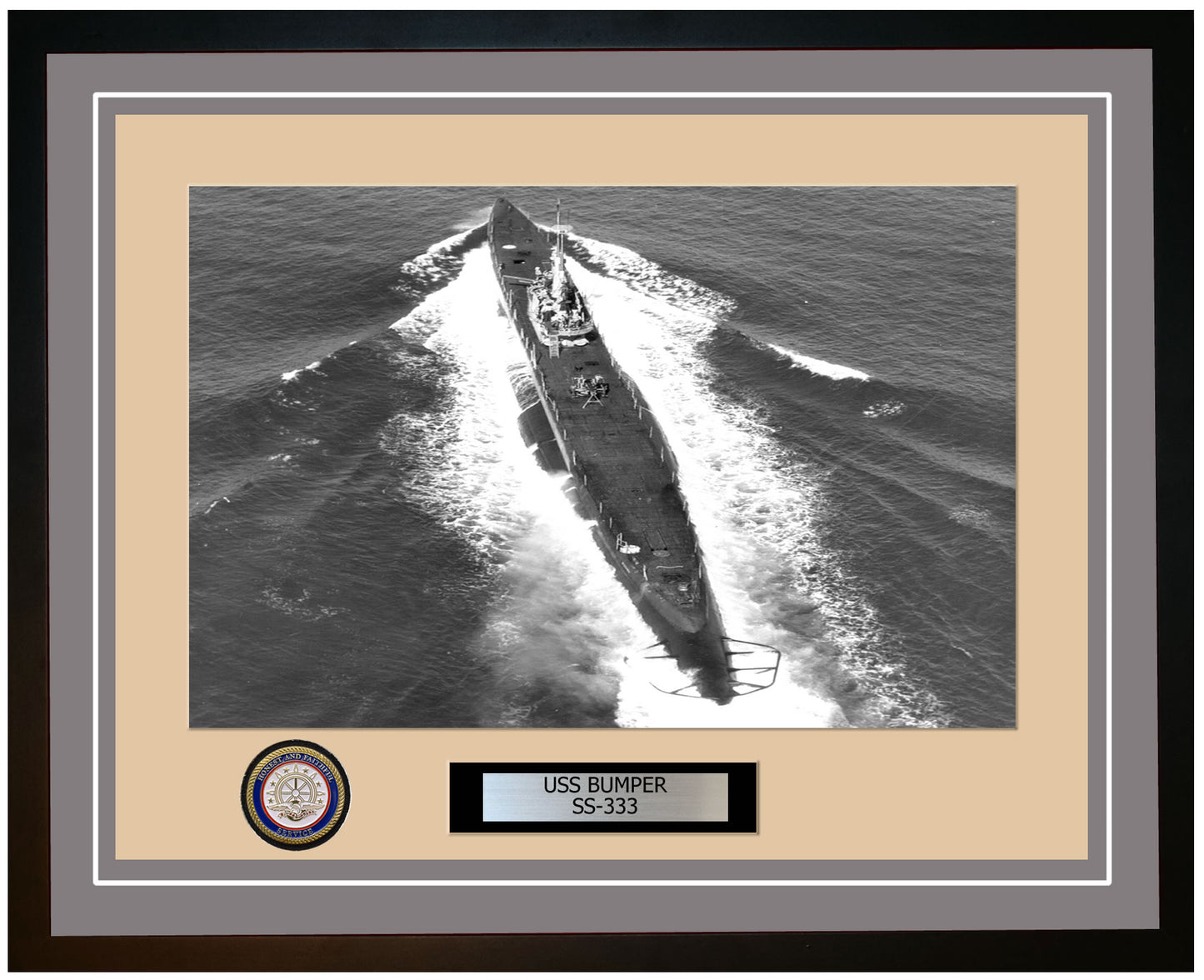 USS Bumper SS-333 Framed Navy Ship Photo Grey