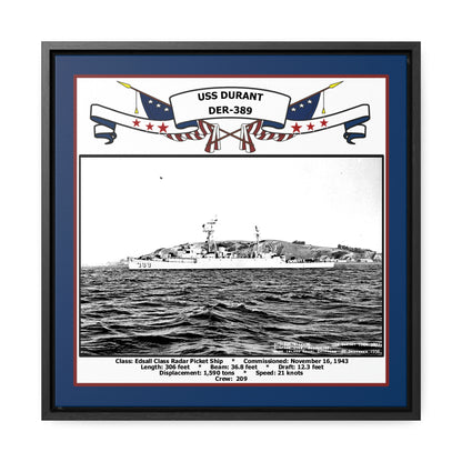 USS Durant DER-389 Navy Floating Frame Photo Front View
