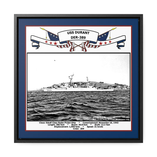 USS Durant DER-389 Navy Floating Frame Photo Front View