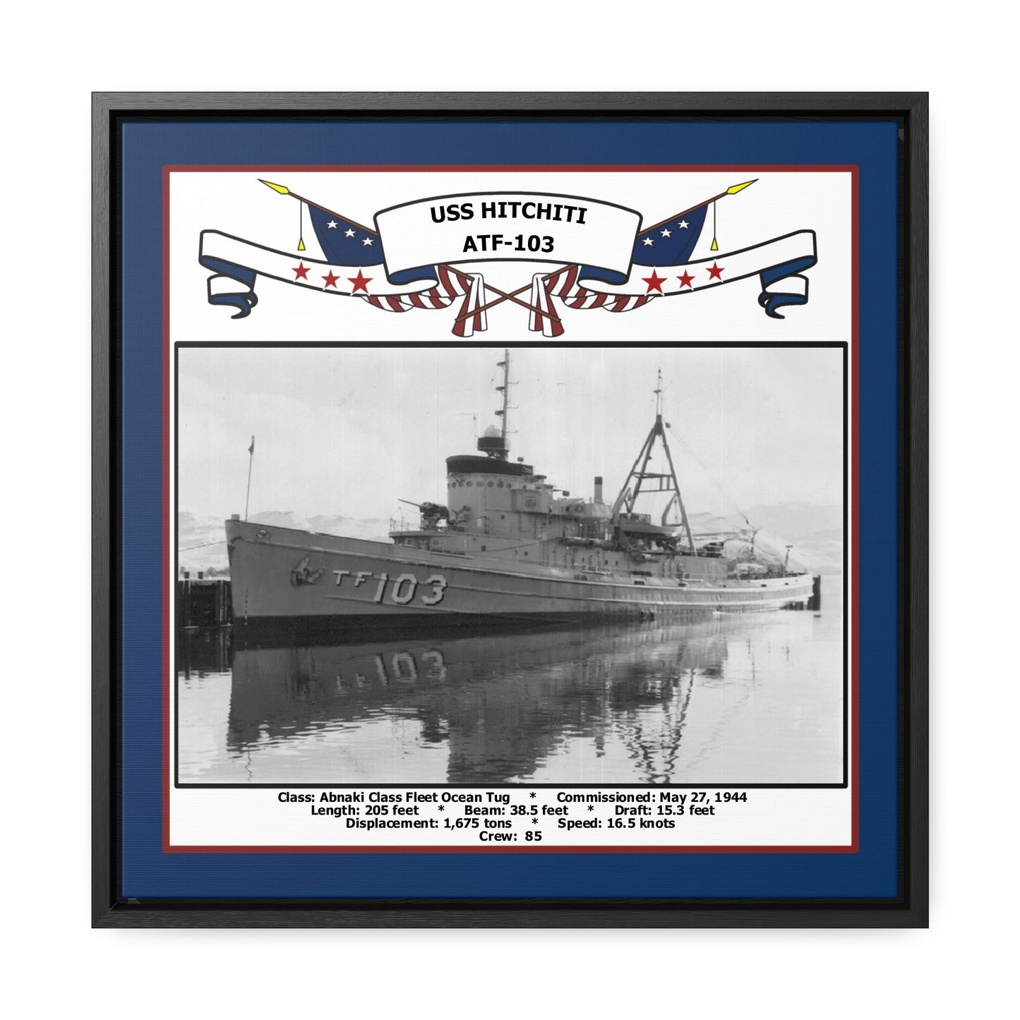USS Hitchiti ATF-103 Navy Floating Frame Photo Front View