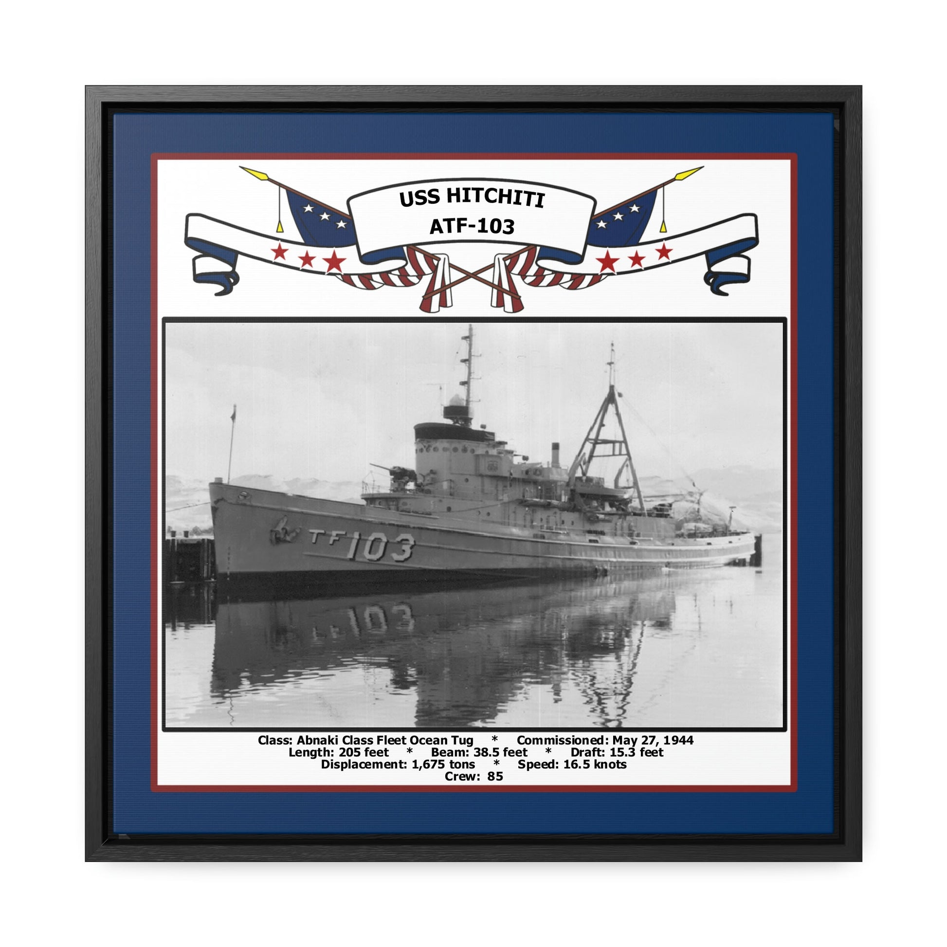 USS Hitchiti ATF-103 Navy Floating Frame Photo Front View