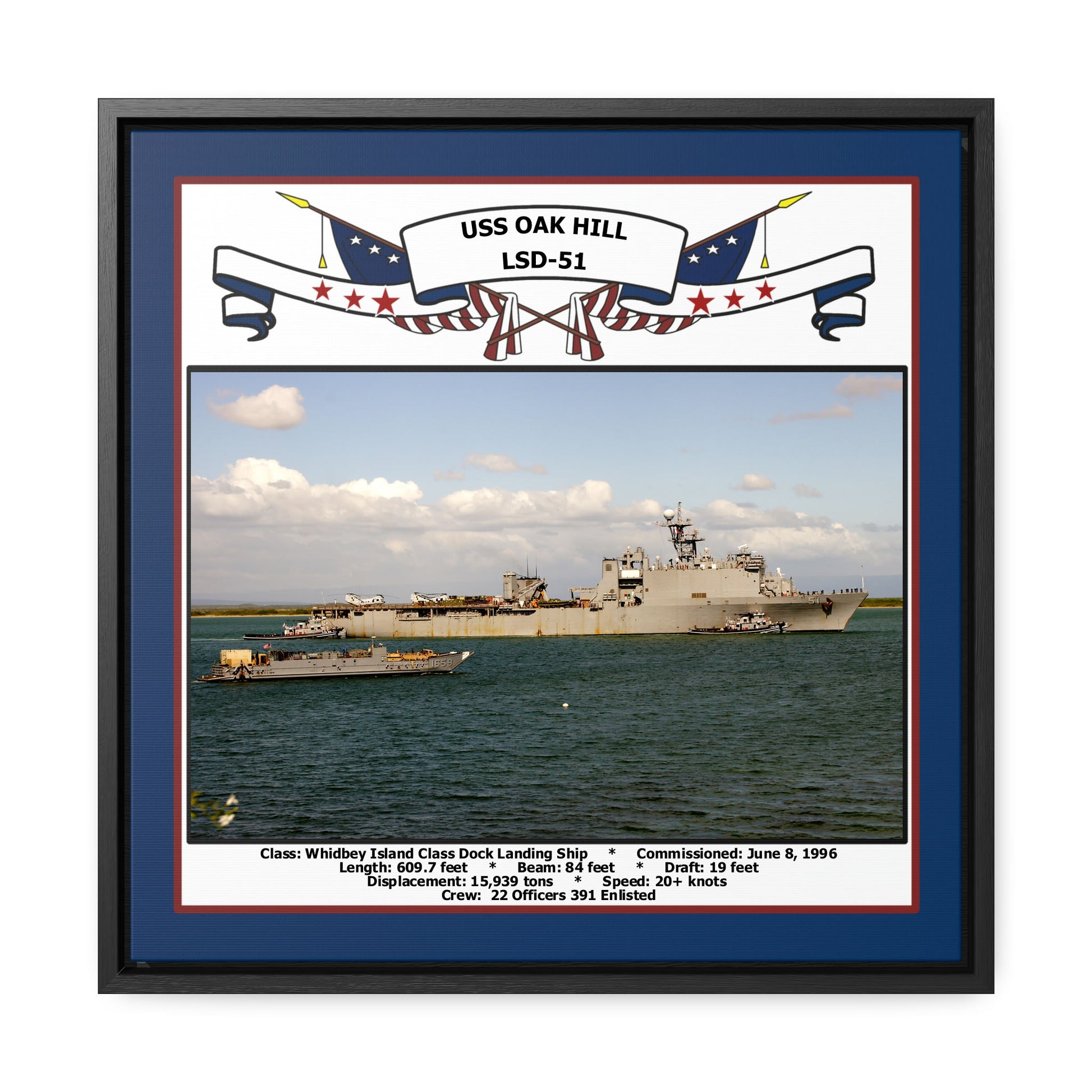 USS Oak Hill LSD-51 Navy Floating Frame Photo Front View