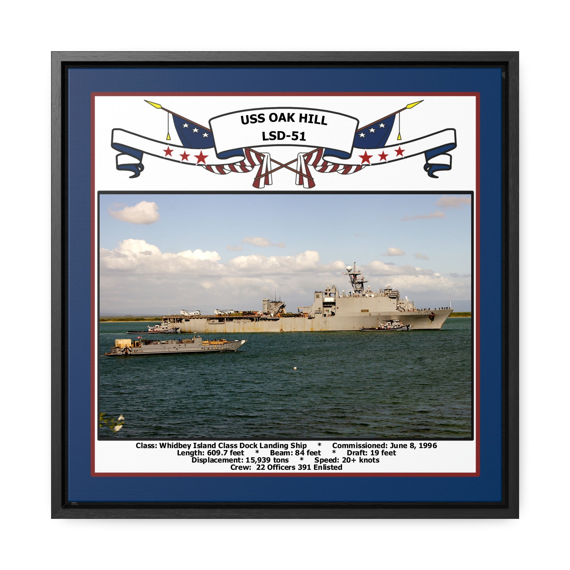 USS Oak Hill LSD-51 Navy Floating Frame Photo Front View