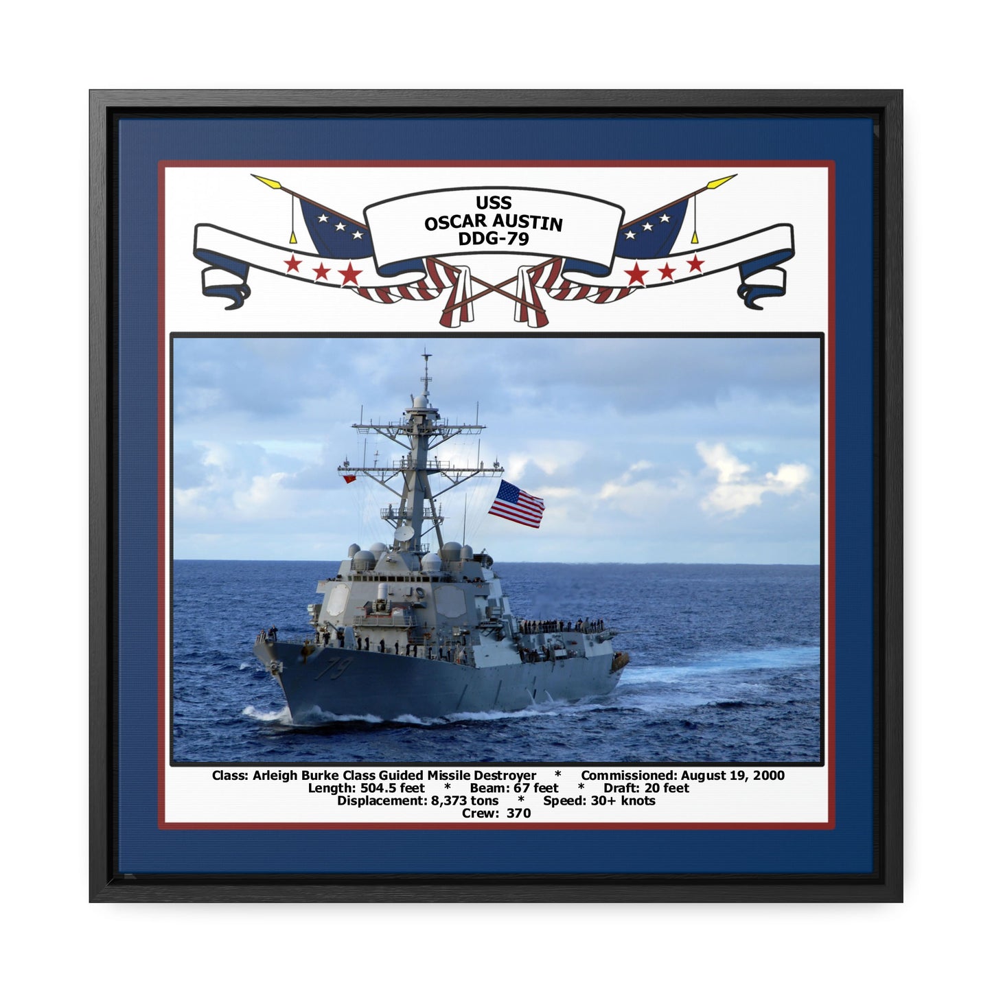 USS Oscar Austin DDG-79 Navy Floating Frame Photo Front View