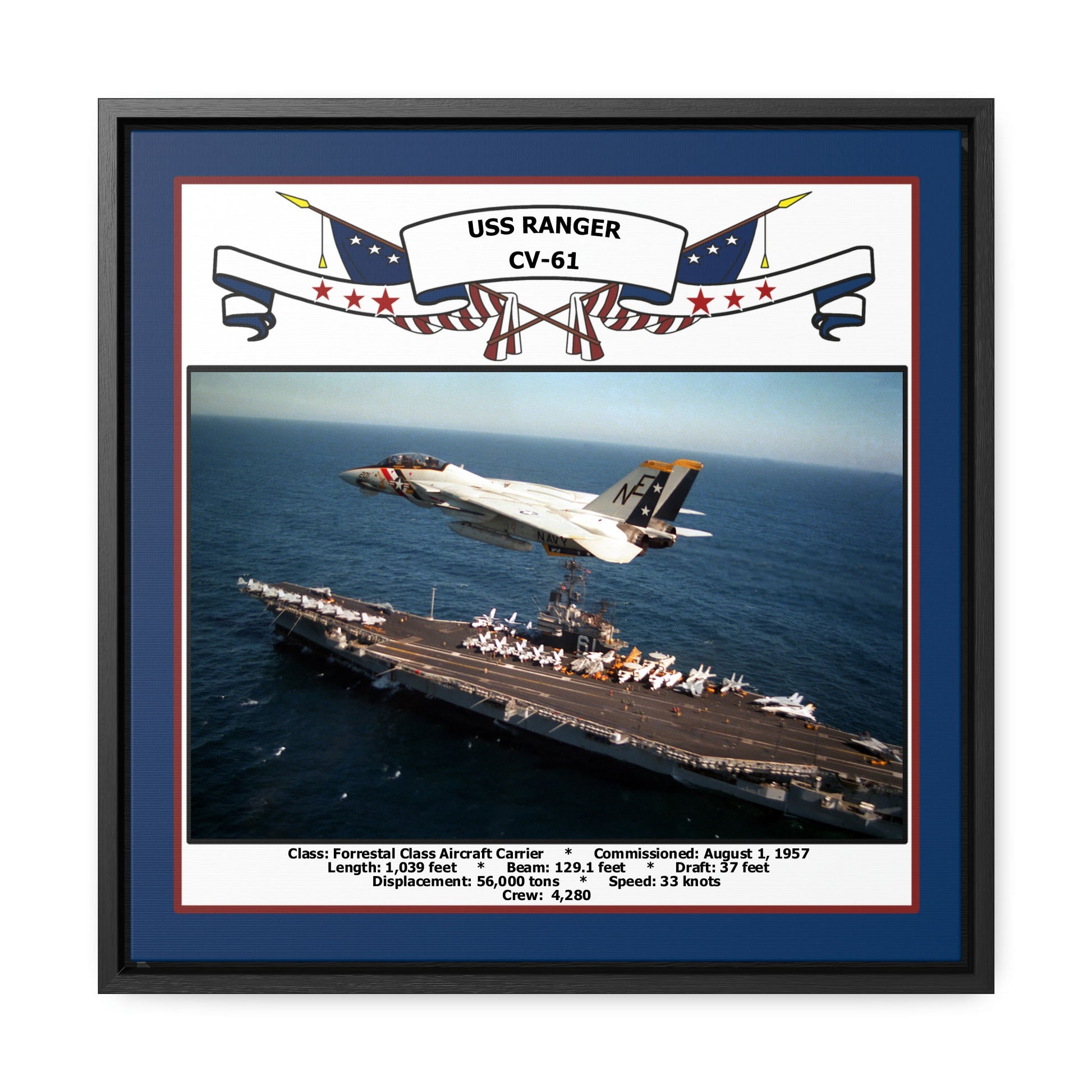 USS Ranger CV-61 Navy Floating Frame Photo Front View