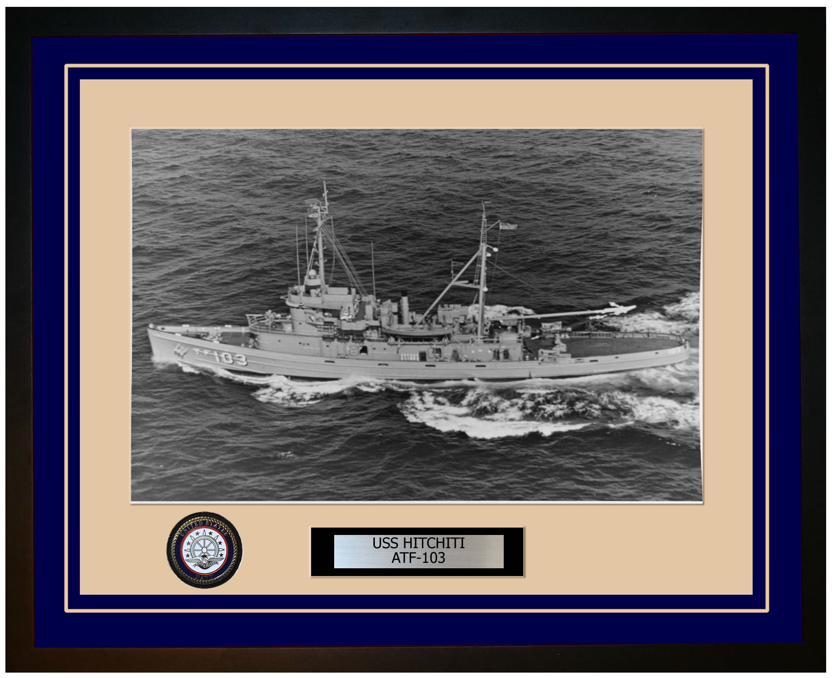 USS HITCHITI ATF-103 Framed Navy Ship Photo Blue