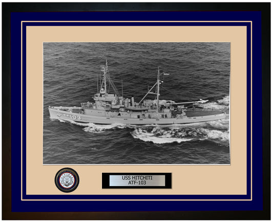 USS HITCHITI ATF-103 Framed Navy Ship Photo Blue