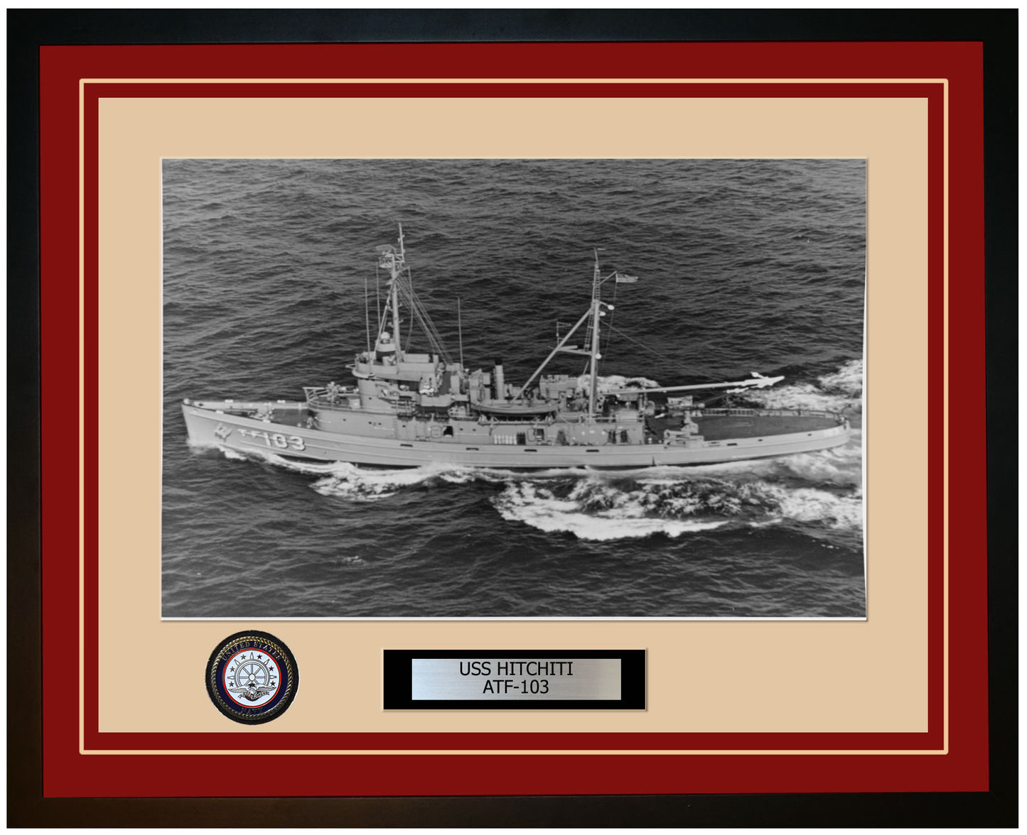 USS HITCHITI ATF-103 Framed Navy Ship Photo Burgundy