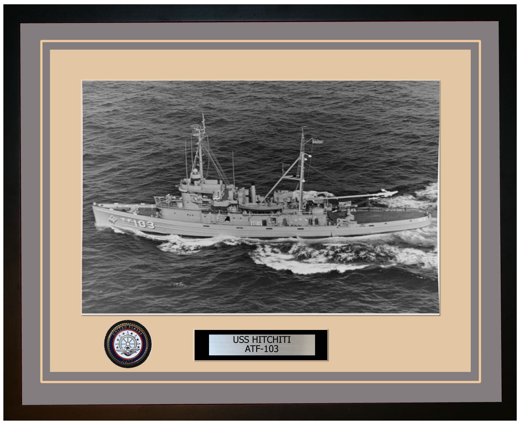 USS HITCHITI ATF-103 Framed Navy Ship Photo Grey