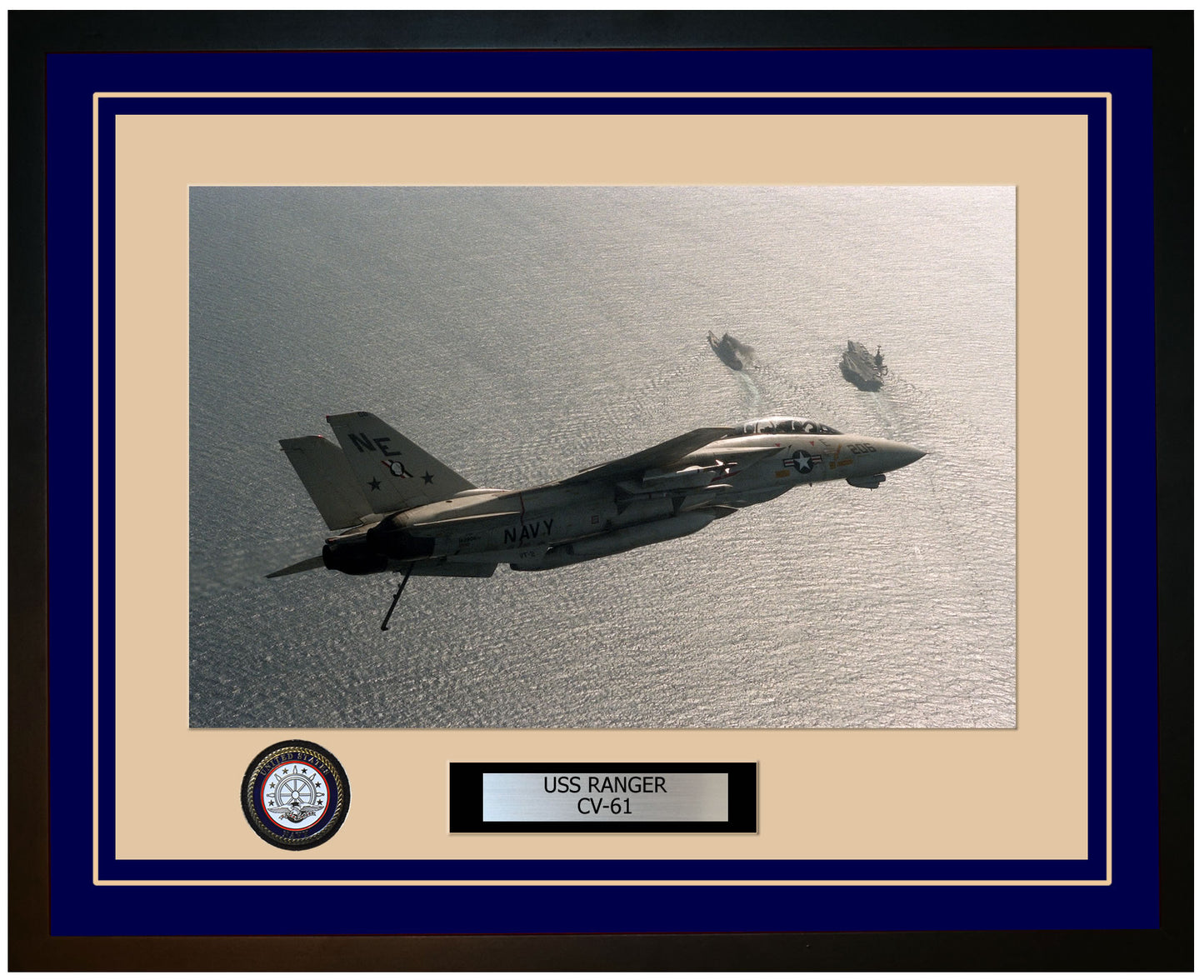 USS RANGER CV-61 Framed Navy Ship Photo Blue