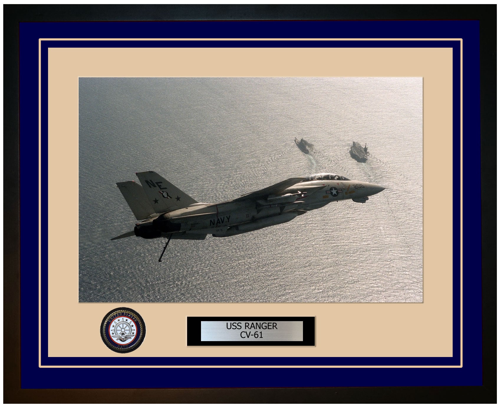 USS RANGER CV-61 Framed Navy Ship Photo Blue