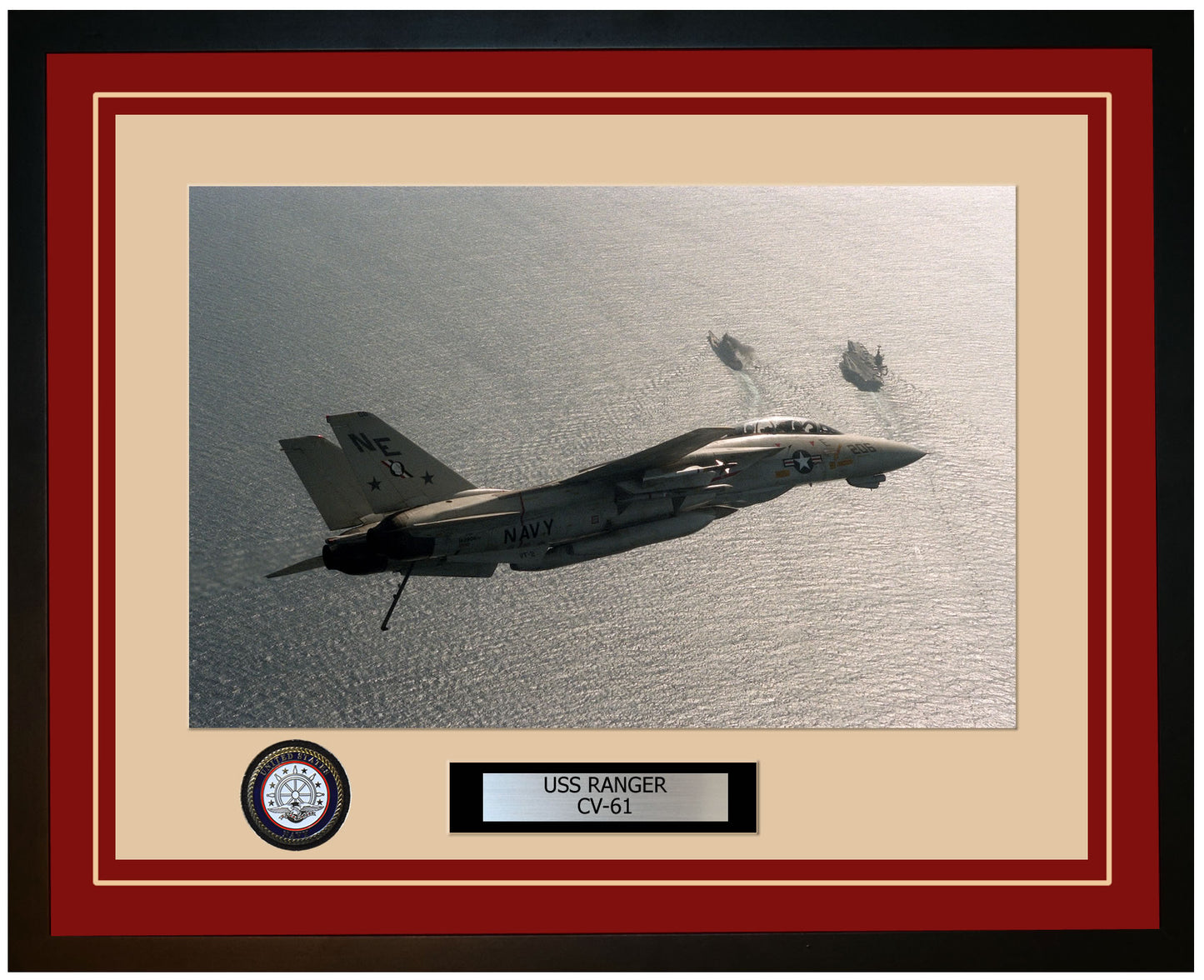 USS RANGER CV-61 Framed Navy Ship Photo Burgundy
