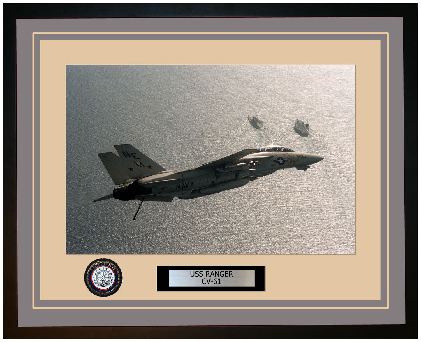 USS RANGER CV-61 Framed Navy Ship Photo Grey