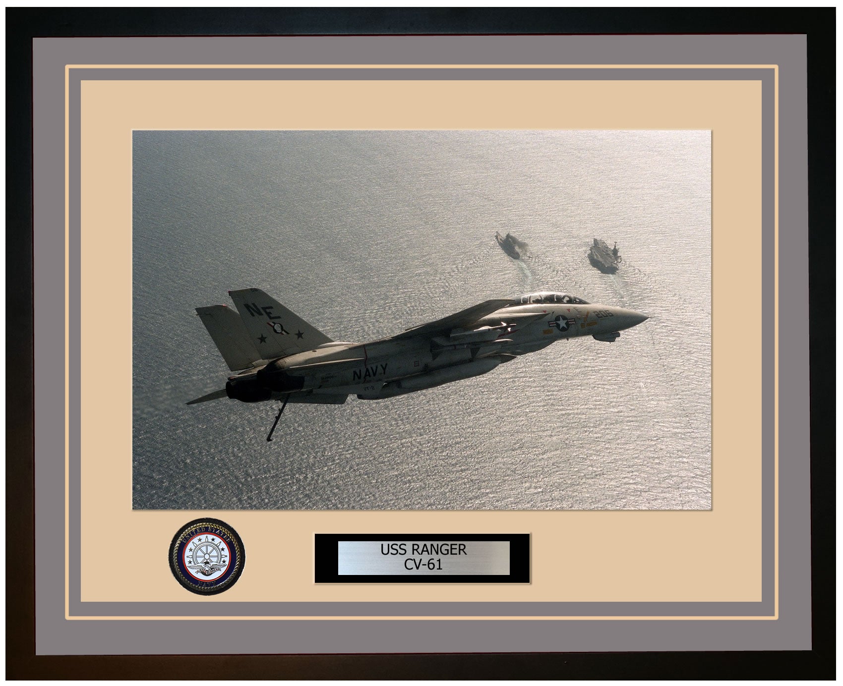 USS RANGER CV-61 Framed Navy Ship Photo Grey