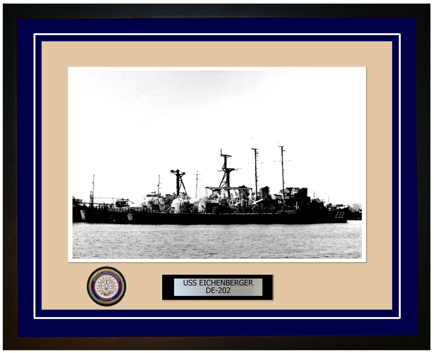 USS Eichenberger DE-202 Framed Navy Ship Photo Blue