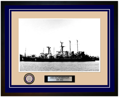 USS Eichenberger DE-202 Framed Navy Ship Photo Blue