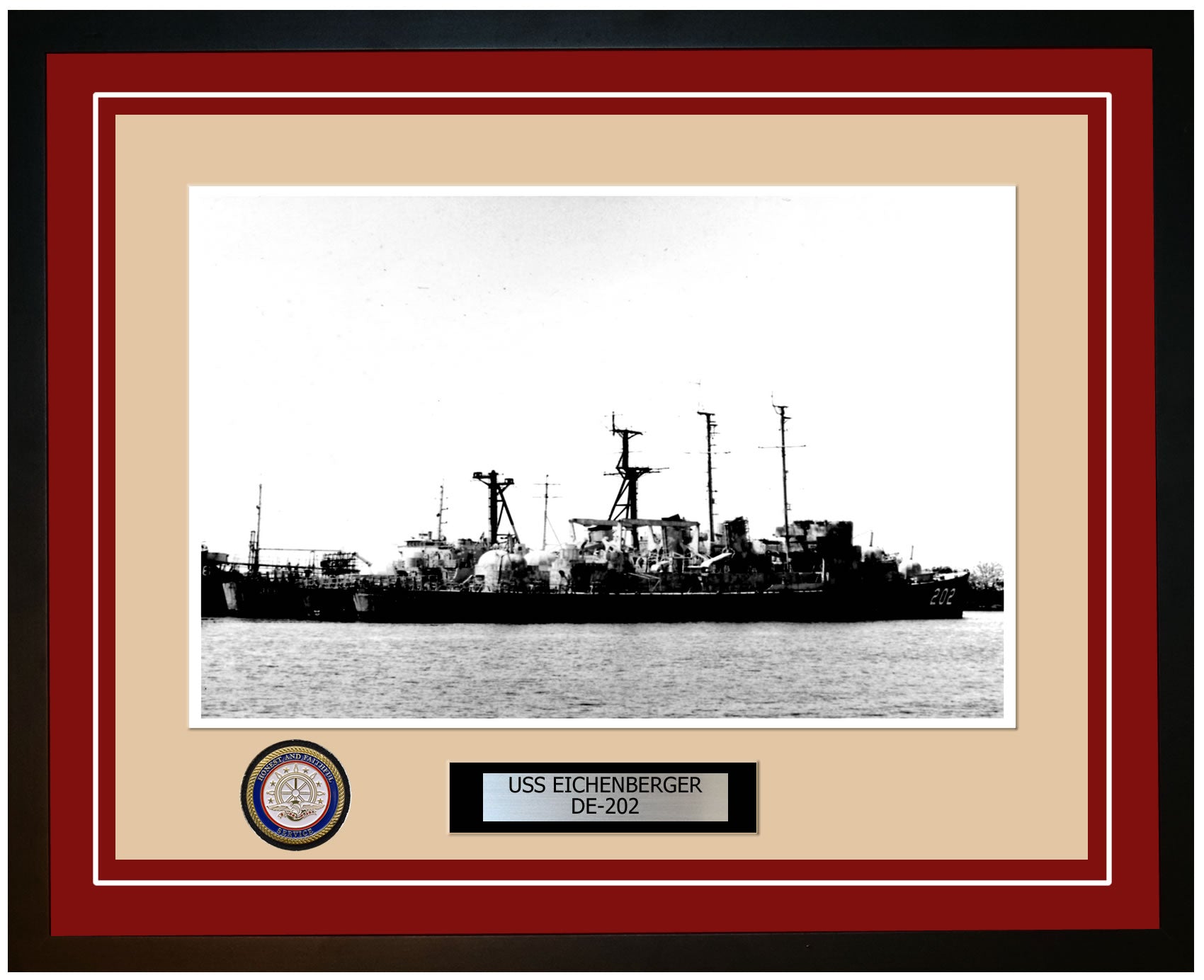 USS Eichenberger DE-202 Framed Navy Ship Photo Burgundy