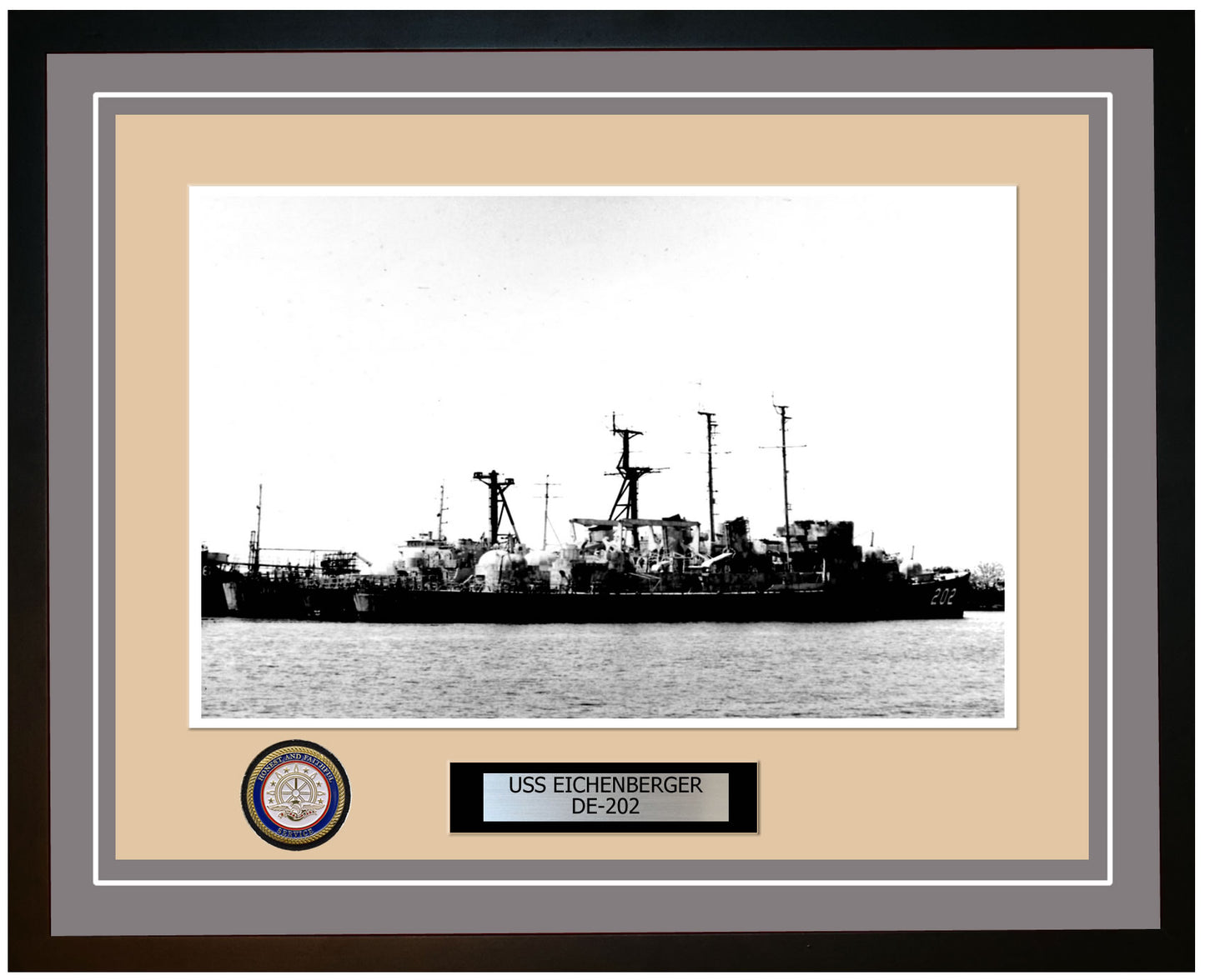 USS Eichenberger DE-202 Framed Navy Ship Photo Grey
