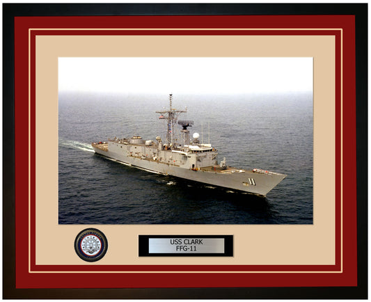 USS CLARK FFG-11 Framed Navy Ship Photo Burgundy
