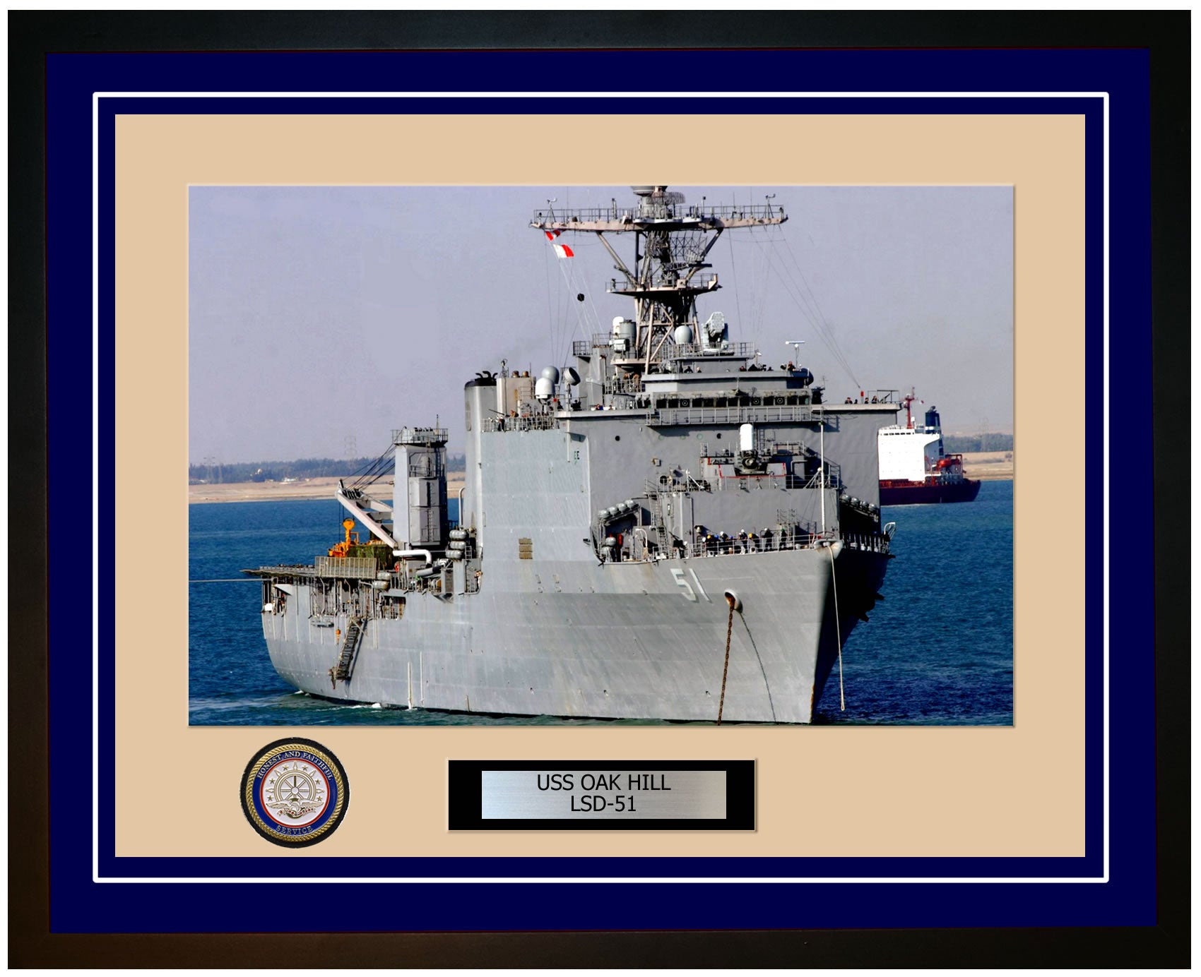 USS Oak Hill LSD-51 Framed Navy Ship Photo Blue