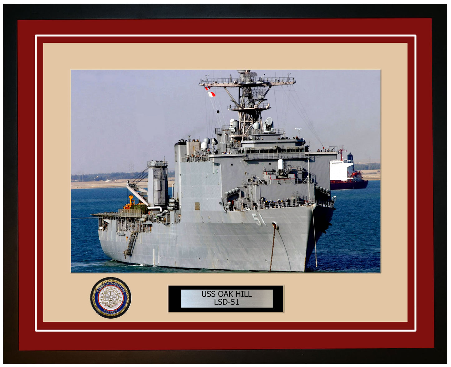 USS Oak Hill LSD-51 Framed Navy Ship Photo Burgundy